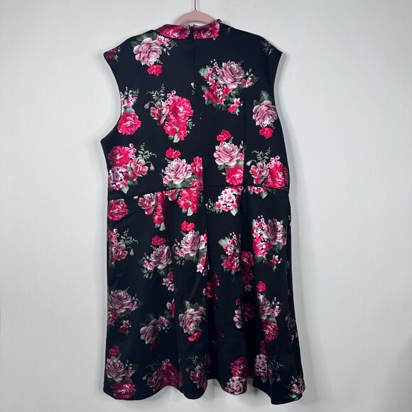 2/$30 Ashley Stewart Floral Print Mock Neck Midi Dress Black Pink 26/28 #A1252 - Picture 4 of 6